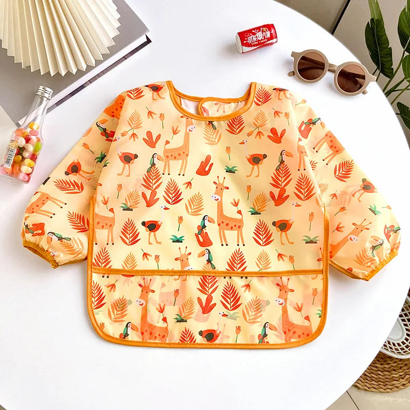 Baby Bibs Cute Colorful Cartoon Waterproof Bib Infant Eating Children Drawing Long Sleeve Apron Self Feeding Baby 0-3 Years