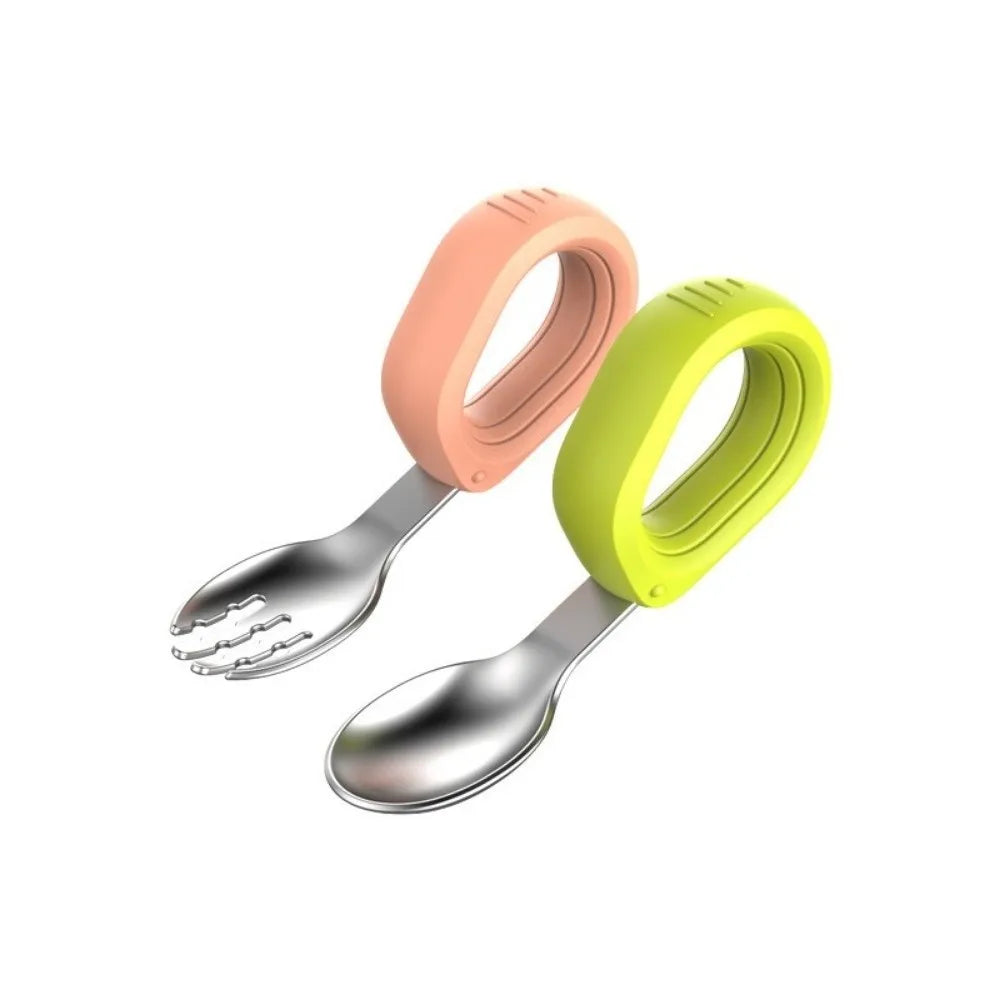 Silicone Handle Baby Silicone Spoon Set Anti-slip Anti-Choke Design Auxiliary Food Forks Self Feeding BPA Free