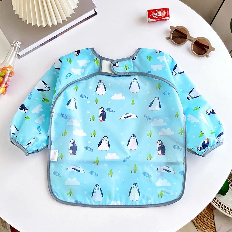 Baby Bibs Cute Colorful Cartoon Waterproof Bib Infant Eating Children Drawing Long Sleeve Apron Self Feeding Baby 0-3 Years