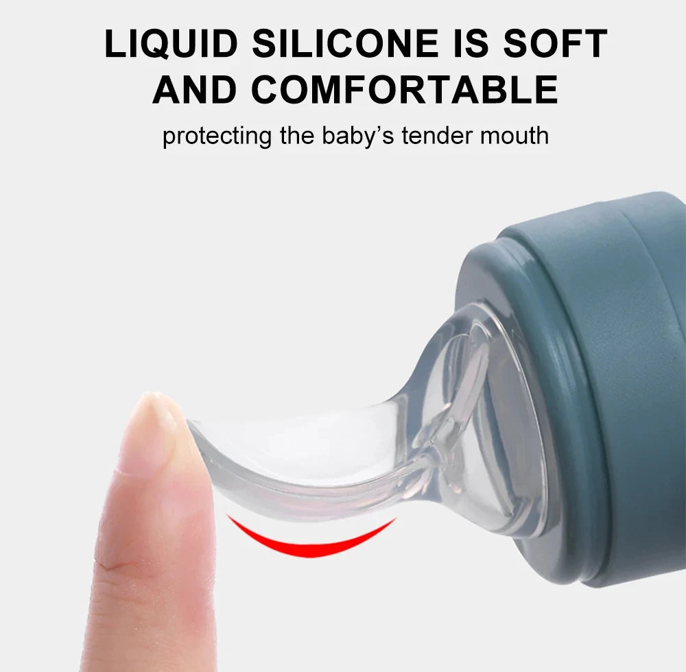 Baby Feeding Bottle + Teether Baby Silicone Rice Paste Cereal Feeding Squeeze Bottle Spoon Feeder for Newborn Child Utensils