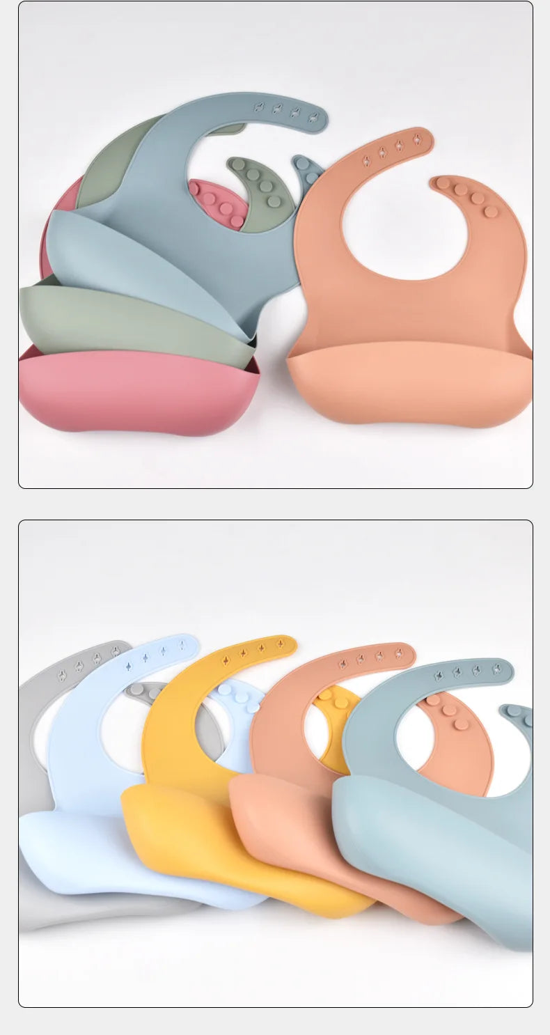 Baby Silicone Tray Bib Waterproof Soft 4-speed Adjustable Bibs Newborn Eating Food Isolate Dirt Feeding Saliva Pocke Kids Stuff