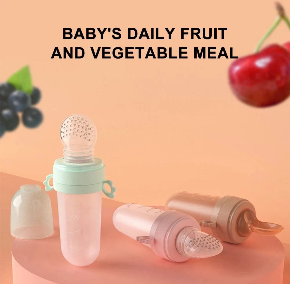 Baby Feeding Bottle + Teether Baby Silicone Rice Paste Cereal Feeding Squeeze Bottle Spoon Feeder for Newborn Child Utensils