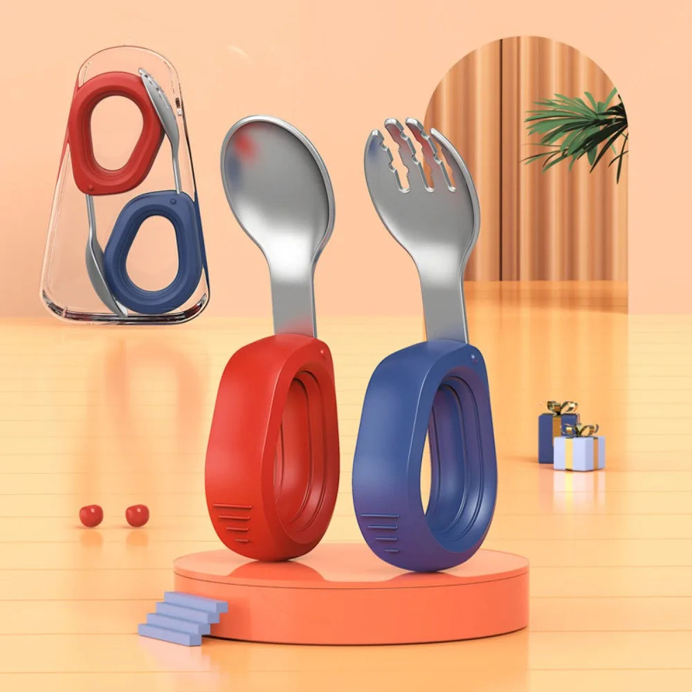 Silicone Handle Baby Silicone Spoon Set Anti-slip Anti-Choke Design Auxiliary Food Forks Self Feeding BPA Free