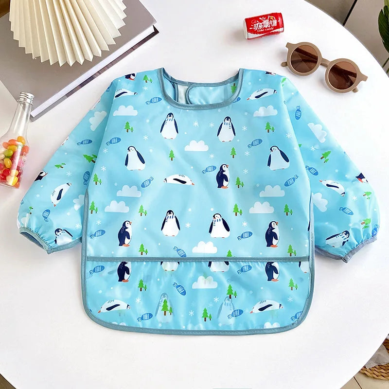 Baby Bibs Cute Colorful Cartoon Waterproof Bib Infant Eating Children Drawing Long Sleeve Apron Self Feeding Baby 0-3 Years