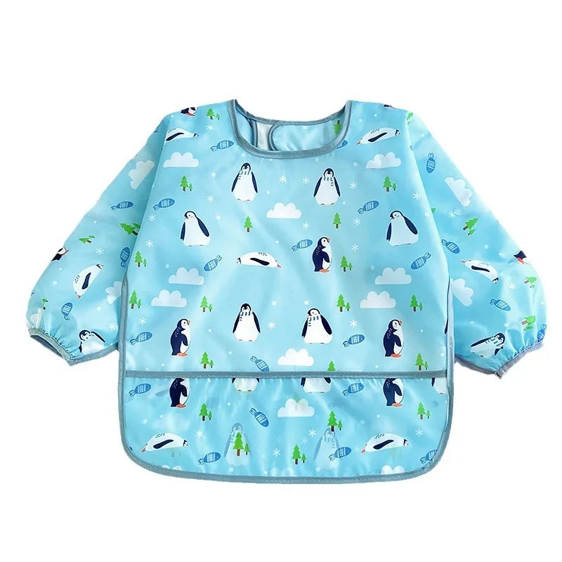 Baby Bibs Cute Colorful Cartoon Waterproof Bib Infant Eating Children Drawing Long Sleeve Apron Self Feeding Baby 0-3 Years