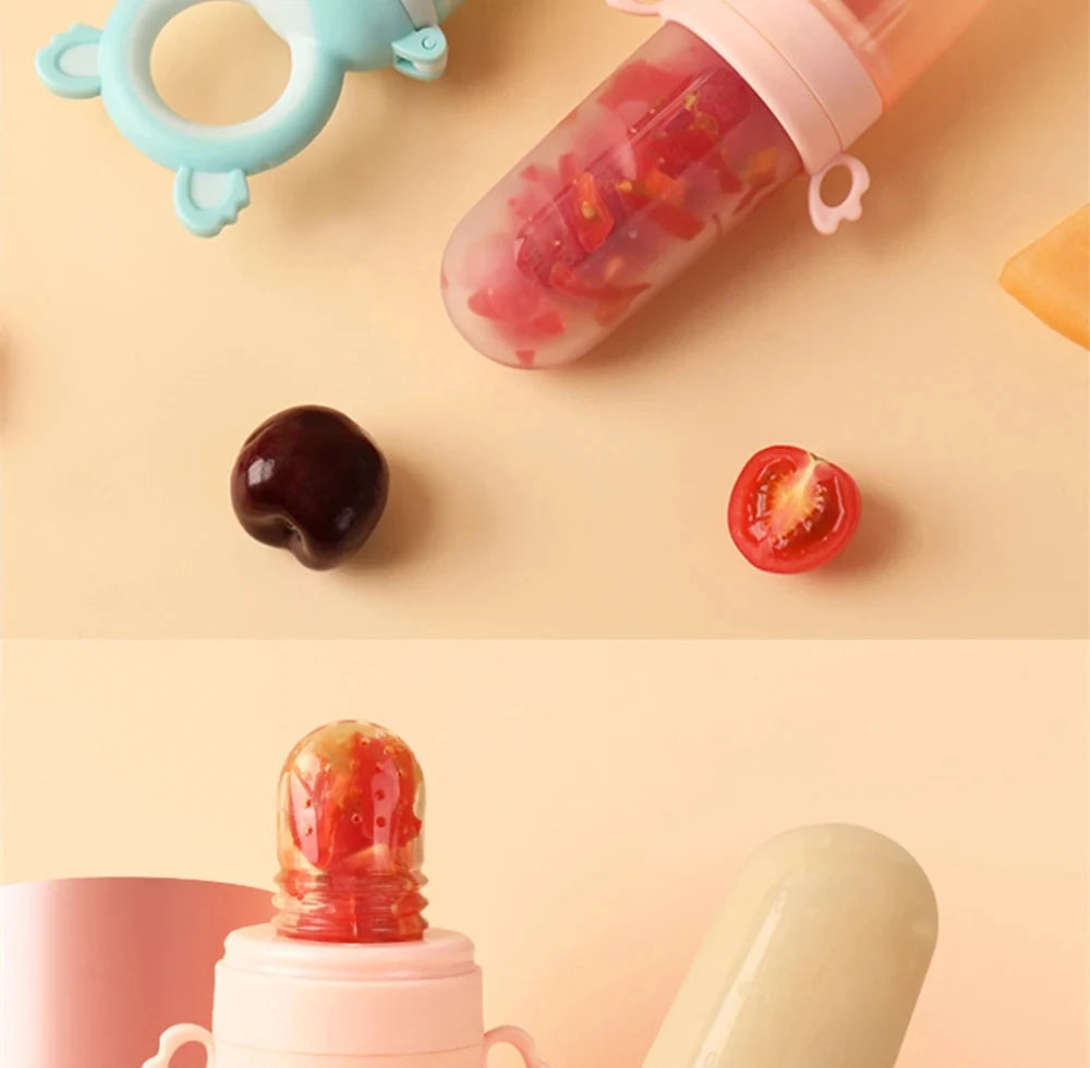 Baby Feeding Bottle + Teether Baby Silicone Rice Paste Cereal Feeding Squeeze Bottle Spoon Feeder for Newborn Child Utensils