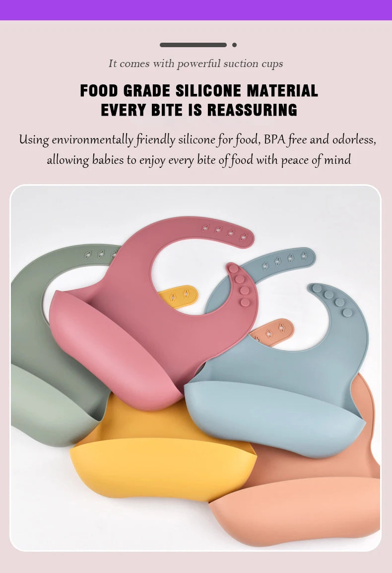 Baby Silicone Tray Bib Waterproof Soft 4-speed Adjustable Bibs Newborn Eating Food Isolate Dirt Feeding Saliva Pocke Kids Stuff