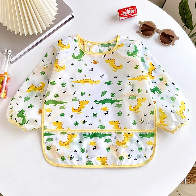 Baby Bibs Cute Colorful Cartoon Waterproof Bib Infant Eating Children Drawing Long Sleeve Apron Self Feeding Baby 0-3 Years