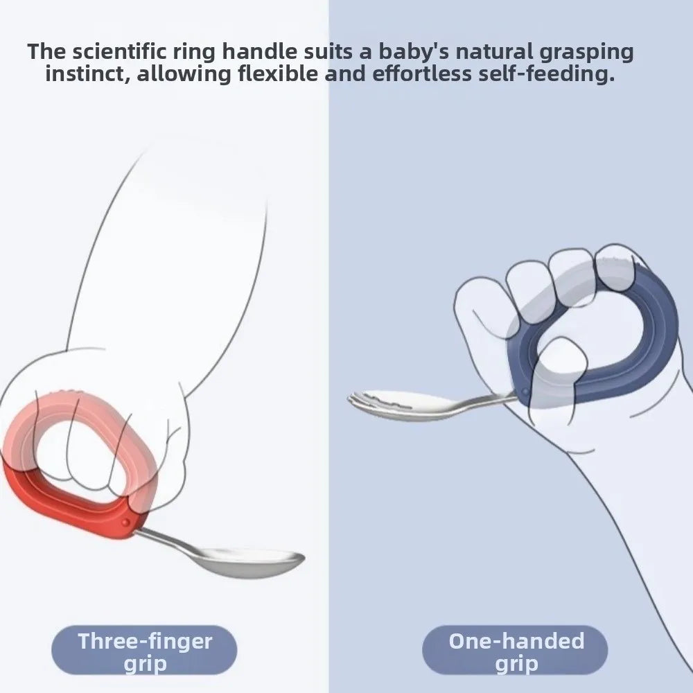 Silicone Handle Baby Silicone Spoon Set Anti-slip Anti-Choke Design Auxiliary Food Forks Self Feeding BPA Free