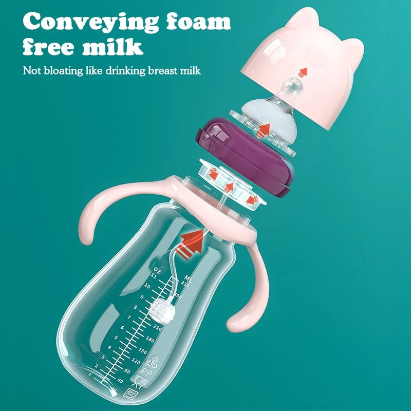 Baby Milk Feeding Bottle Set With Handle Infant Bottles Silicone Nipple BPA
