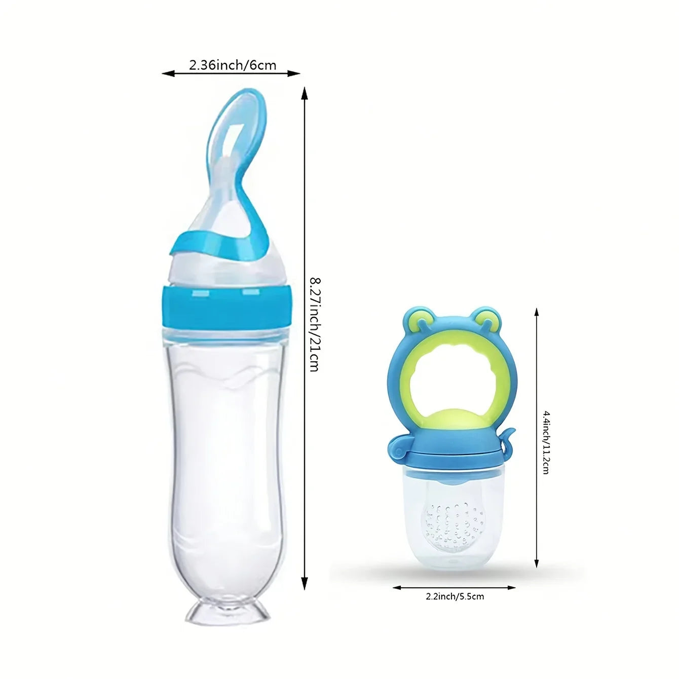 7pcs Baby Feeding Set: 2pcs Soft Silicone Feeding Bottle with Spoon,2pcs Fruit Feeder Pacifier with 3-Size Nipples
