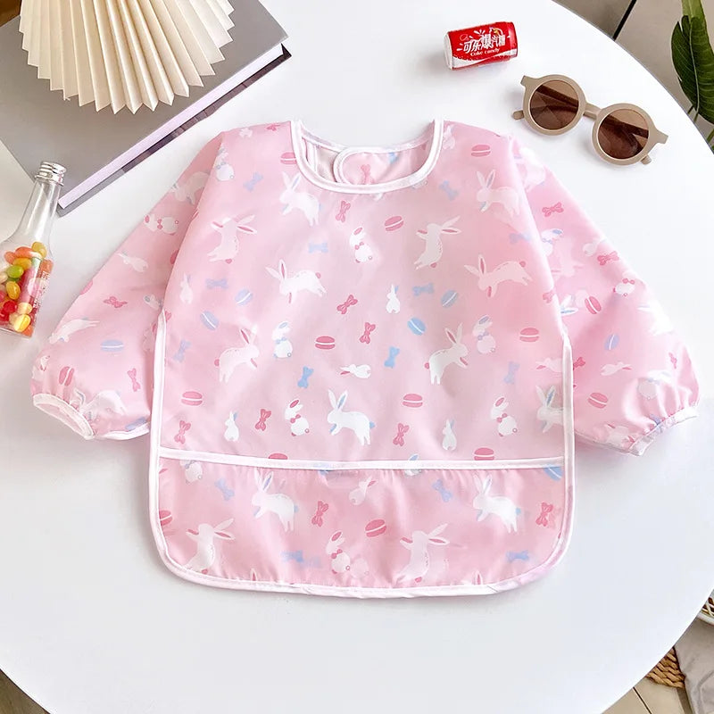 Baby Bibs Cute Colorful Cartoon Waterproof Bib Infant Eating Children Drawing Long Sleeve Apron Self Feeding Baby 0-3 Years