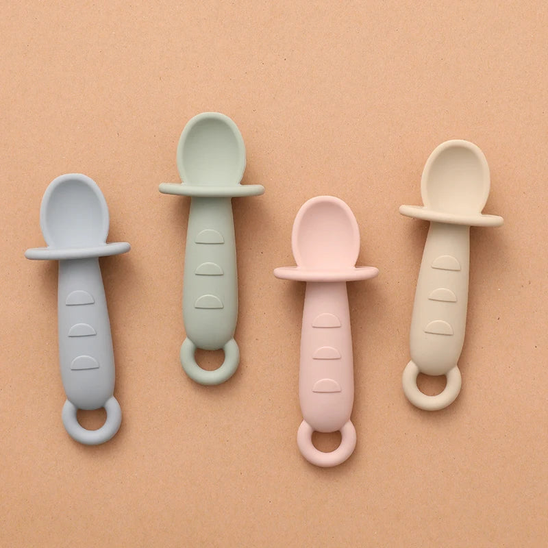Baby Self Feeding Silicone Training Spoons First Stage Anti-Choke Led Weaning Supplies 6 Months +