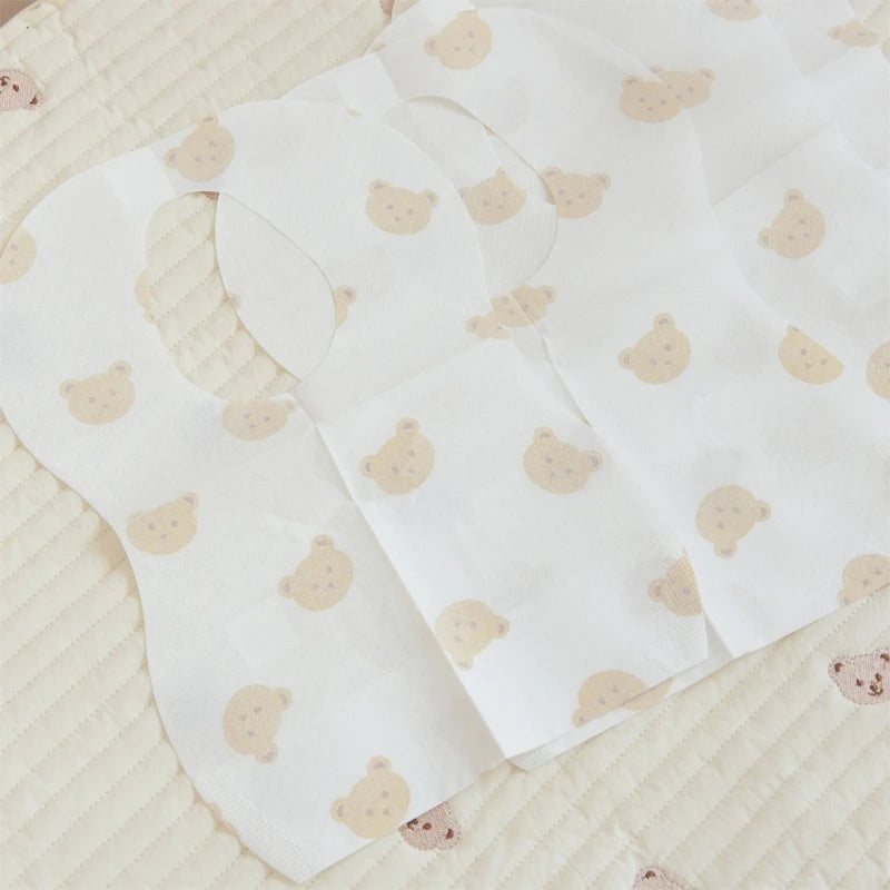 50-Pack Disposable Bibs for Babies Aged 6 Months to 2 Years Cartoon Bear Feeding Bib for Boy Girl Non-woven Drool Towel