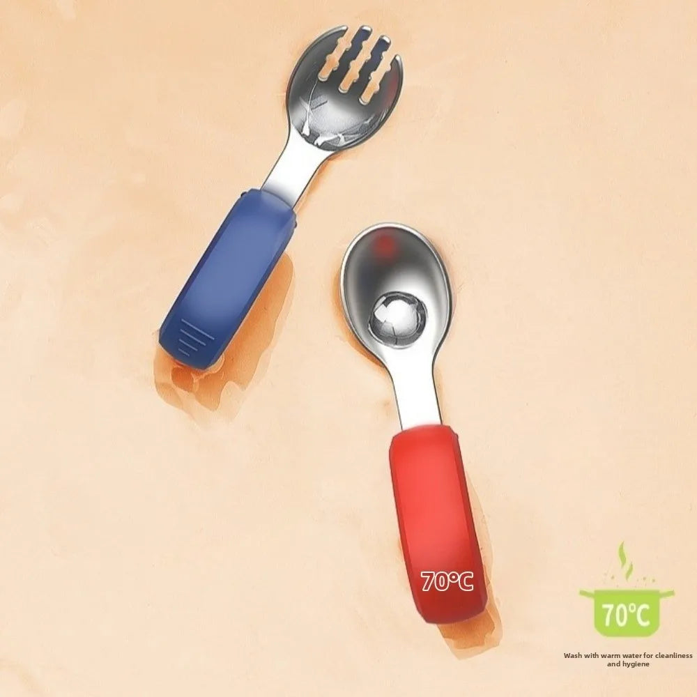 Silicone Handle Baby Silicone Spoon Set Anti-slip Anti-Choke Design Auxiliary Food Forks Self Feeding BPA Free