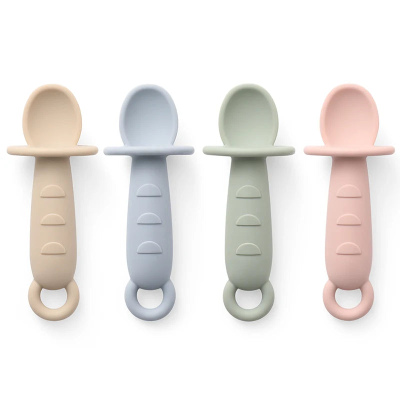 Baby Self Feeding Silicone Training Spoons First Stage Anti-Choke Led Weaning Supplies 6 Months +