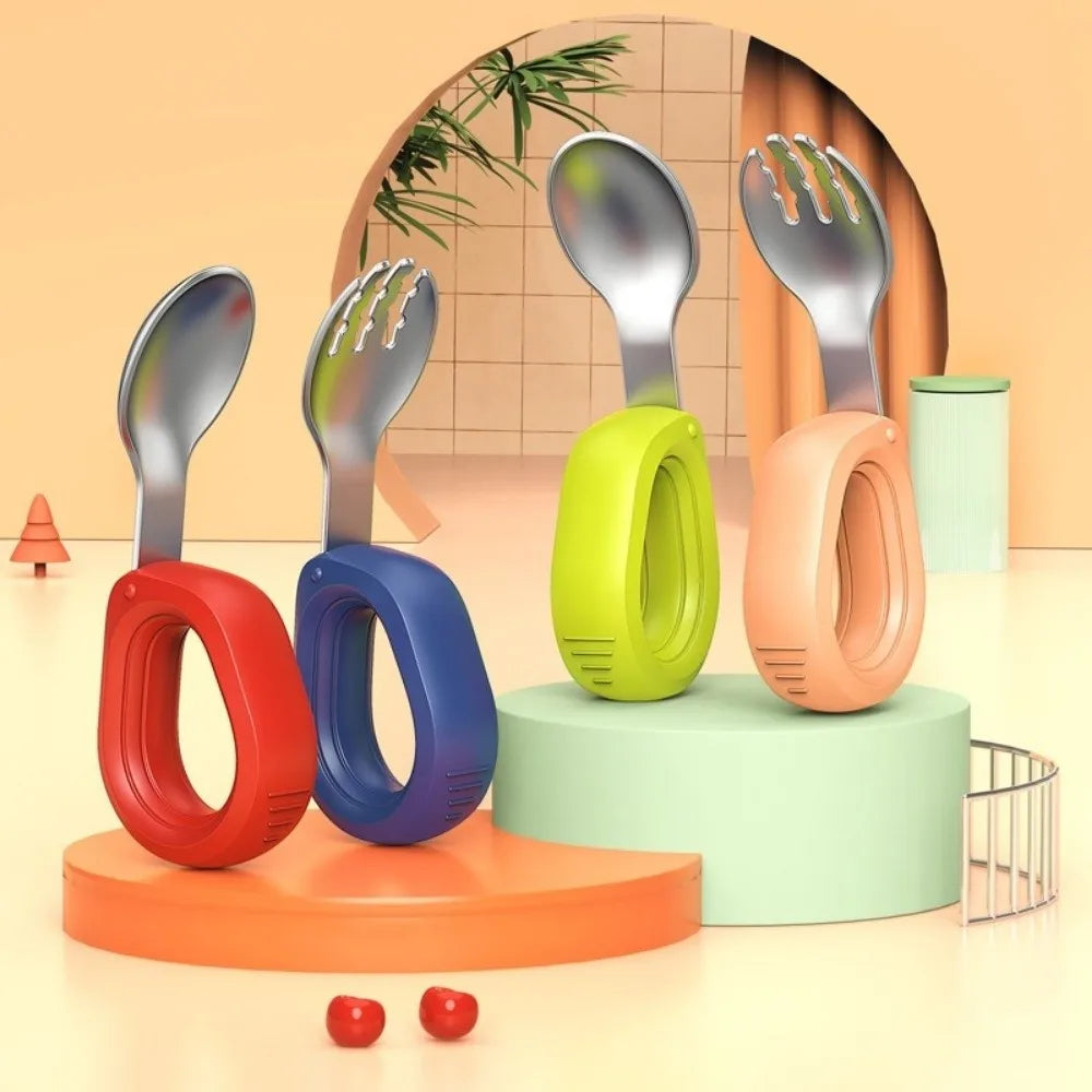 Silicone Handle Baby Silicone Spoon Set Anti-slip Anti-Choke Design Auxiliary Food Forks Self Feeding BPA Free