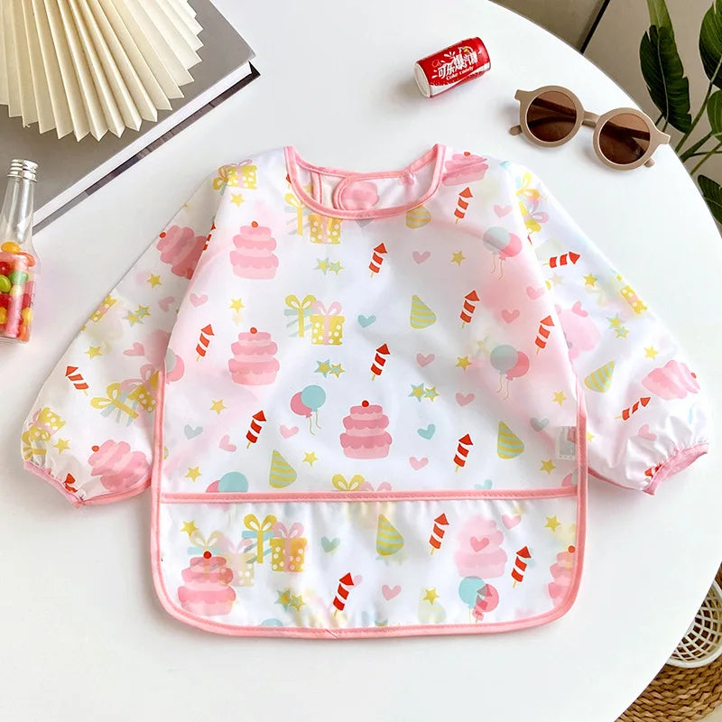 Baby Bibs Cute Colorful Cartoon Waterproof Bib Infant Eating Children Drawing Long Sleeve Apron Self Feeding Baby 0-3 Years
