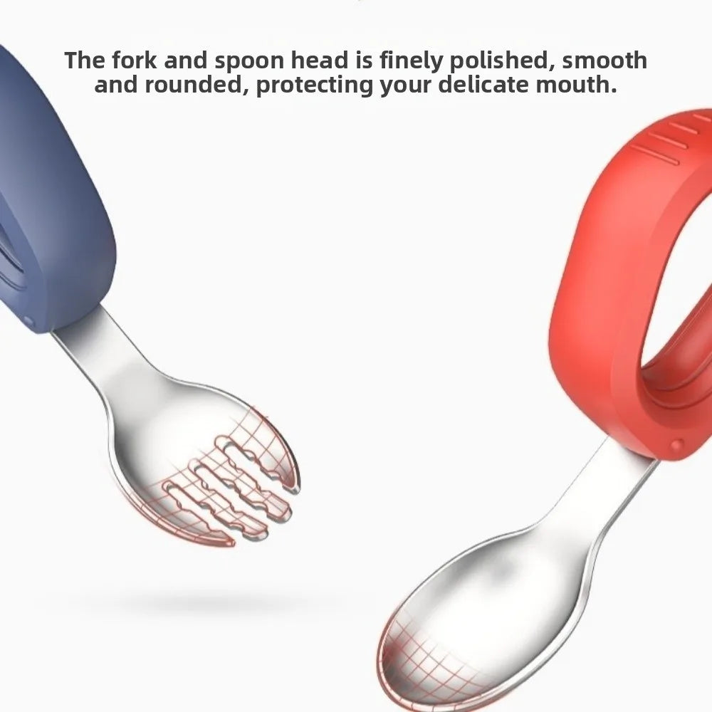 Silicone Handle Baby Silicone Spoon Set Anti-slip Anti-Choke Design Auxiliary Food Forks Self Feeding BPA Free